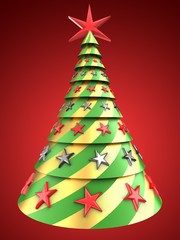 3d abstract Christmas tree over red