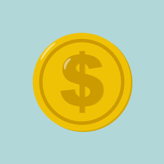 Coin dollar icon on blue background. Flat style