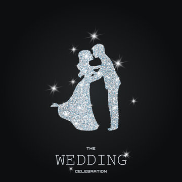 Silhouette of wedding couple with glitters