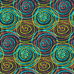 Seamless pattern with color sparkling spiral tinsels. Bright vector fashion new year or christmas texture for textile, wrapping paper, cover, surface, wallpaper, background