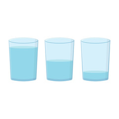 Glasses with water set on white background