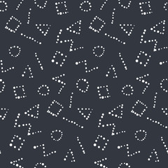 Seamless pattern with white dotted shapes on dark background. Abstract constellations on night sky texture for textile, wrapping paper, cover, surface, background, wallpaper