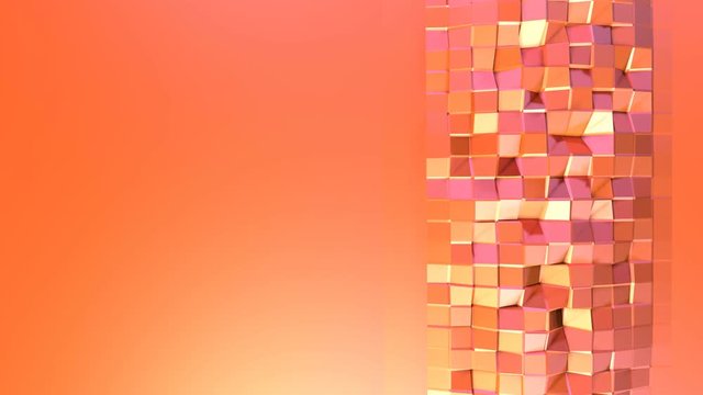 Simple low poly 3D surface as poligonal environment. Soft geometric low poly motion background of shifting pure pink orange red polygons. 4K Fullhd seamless loop background with copy space