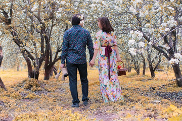 young couple on date in autumn park