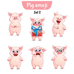 Vector set of cute pig characters. Set 2