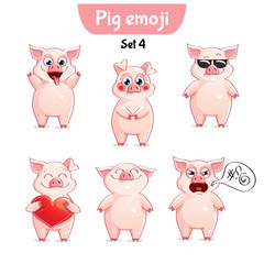 Vector set of cute pig characters. Set 4