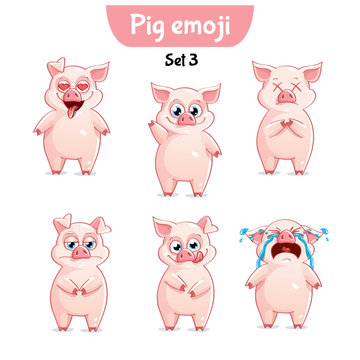 Vector set of cute pig characters. Set 3