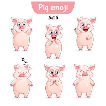 Vector set of cute pig characters. Set 5