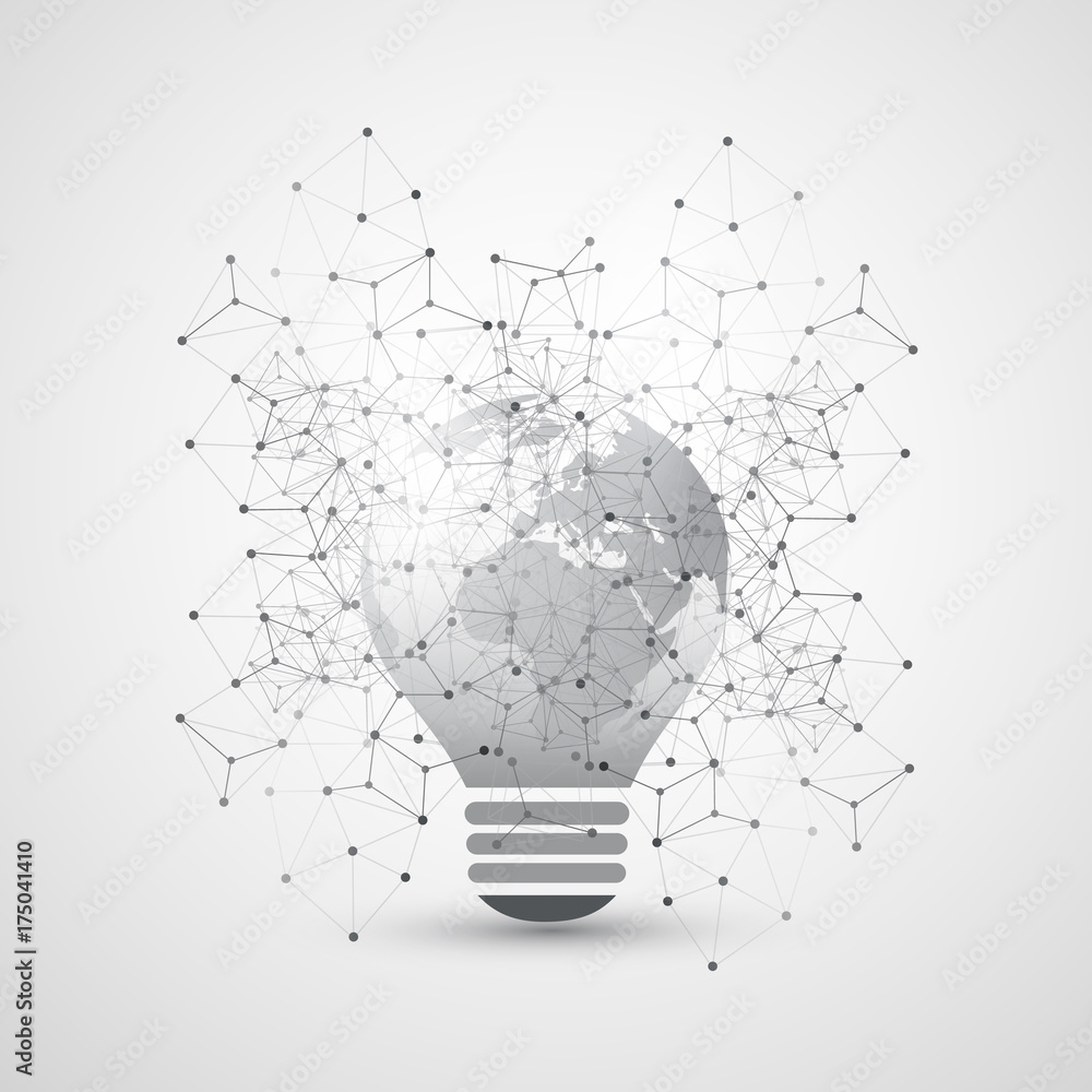 Poster abstract electricity, cloud computing and global digital network connections concept design with ear