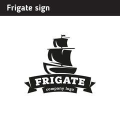 Logo in the form of a frigate, in retro style