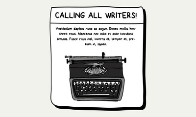 Vintage Typewriter - Calling All Hiring Writers Template (Vector Illustration)