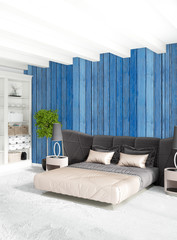 White bedroom or livingroom minimal style interior design with stylish wall and sofa. 3D Rendering. Conept of show room