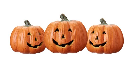Halloween three pumpkin head jack lantern isolated