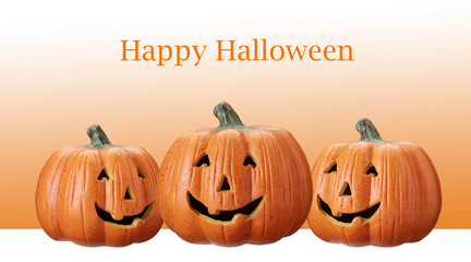 Happy Halloween three pumpkin head jack lantern isolated