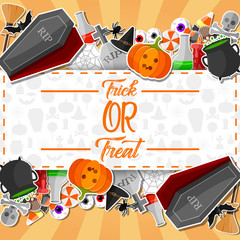 Halloween banner with flat icons stickers on orange background