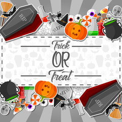 Halloween banner with flat icons stickers on gray background