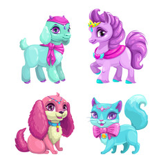 Naklejka premium Little cute pets icons set.