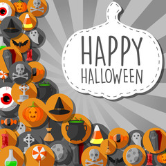 Halloween banner with flat icons in circles background