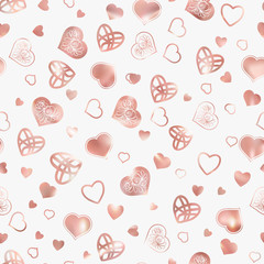 Love heart seamless pattern in rose gold colors.