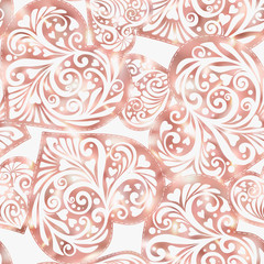 Love heart seamless pattern in rose gold colors.