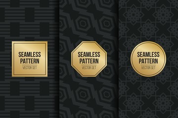 Abstract concept vector monochrome geometric pattern. Dark blue, gold minimal background. Creative illustration template. Seamless stylish texture. For wallpaper, surface, web design, textile, decor.