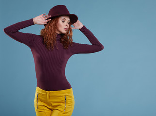 Autumn woman portrait. Shoot in studio
