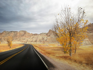 Famous Badlands Loop Road in Badlands National Park, South Dakota, USA