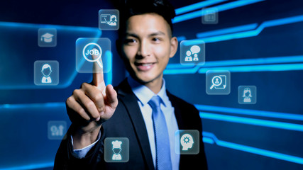 businessman touch job icon