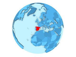 Spain on blue globe isolated