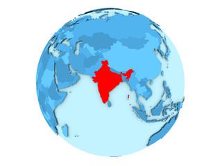 India on blue globe isolated