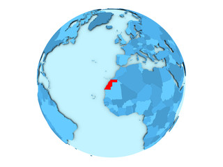 Western Sahara on blue globe isolated