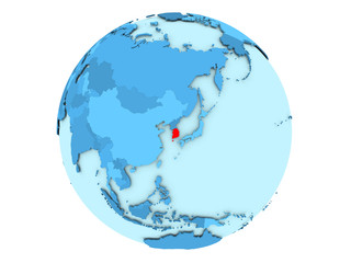 South Korea on blue globe isolated