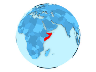 Somalia on blue globe isolated
