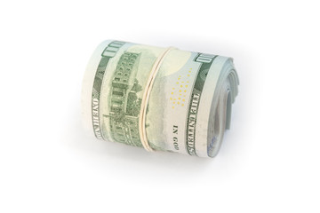 Roll of One Hundred Dollars isolated on white