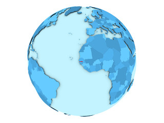 Gambia on blue globe isolated