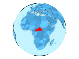 Central Africa on blue globe isolated