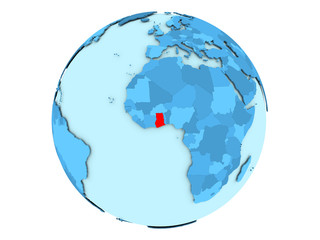 Ghana on blue globe isolated