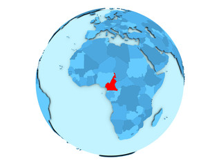 Cameroon on blue globe isolated