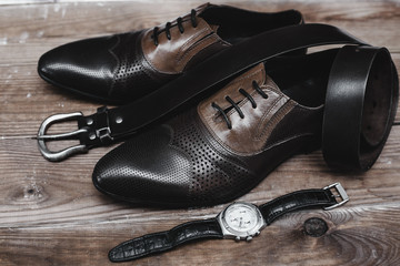shoes with belt and watch