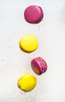 Flying colourful macarons