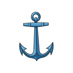 Metal sailing boat anchor, cartoon vector illustration isolated on white background. Cartoon front view illustration of shiny metal ship, sailboat anchor