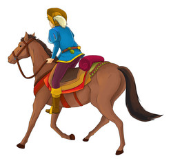 Cartoon medieval nobleman on a horse - illustration for the children © honeyflavour