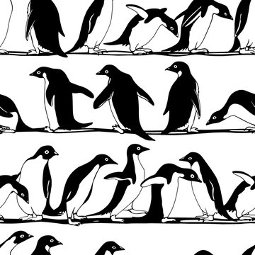 Hand drawn penguins pattern