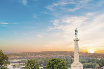 Beautiful view of the monument to the Winner near the Belgrade Fortress in Belgrade, Serbia - obrazy, fototapety, plakaty