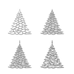 Set of Christmas trees. Contour drawing. Good for coloring page for the adult coloring book. 