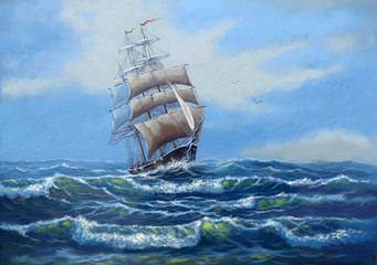 Ship, sea oil paintings landscape, art