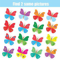 Plakat Find the same pictures children educational game. Animals theme