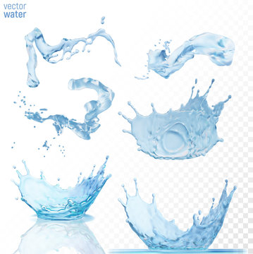 Water splashes on transparent blue background.