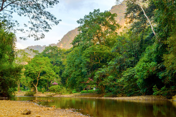 Mountain river in Khao Sok National Park in Thailand