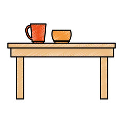 table wooden with coffee cups